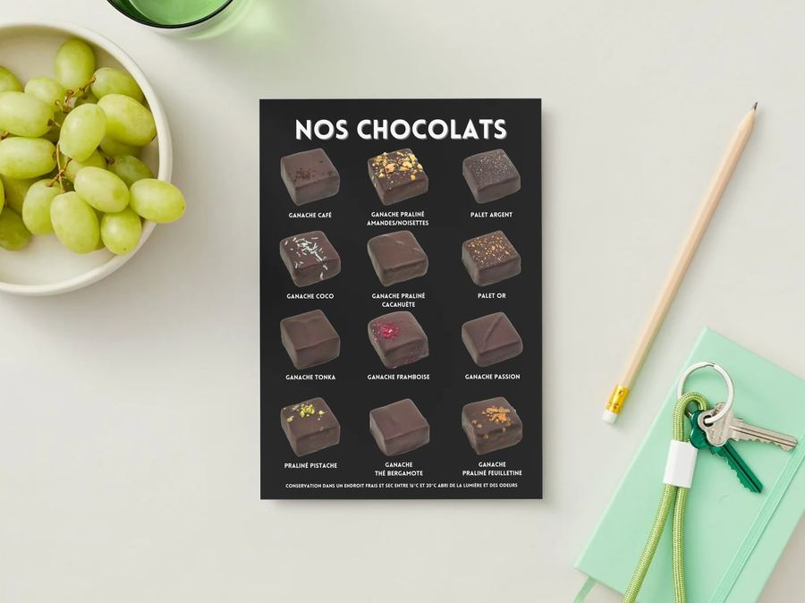 Flyer présentant la collection de chocolats de Julien Lambert
