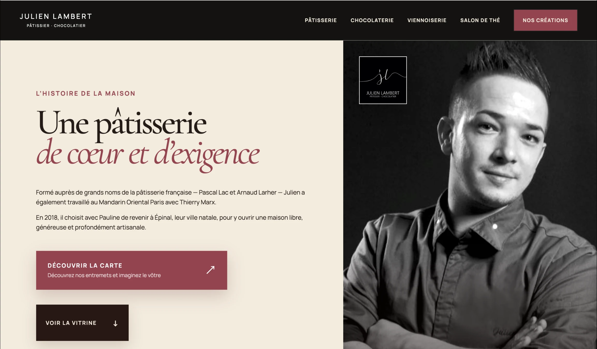 Page d’accueil du site de Julien Lambert Pâtisserie à Épinal