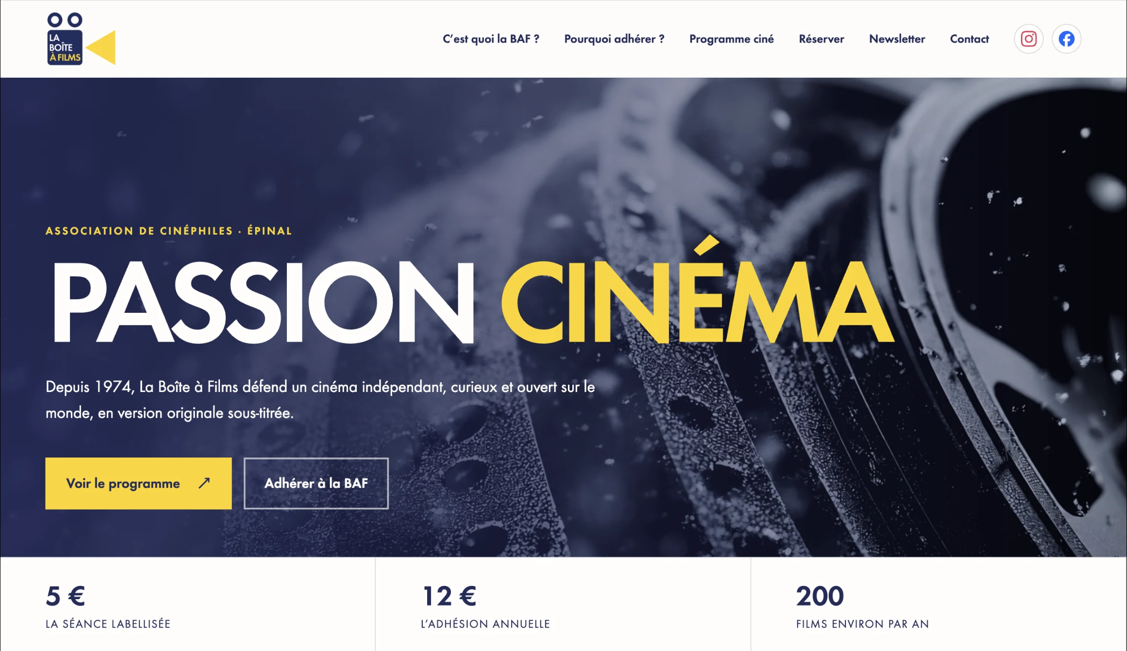 Page d’accueil du site de La Boîte à Films à Épinal